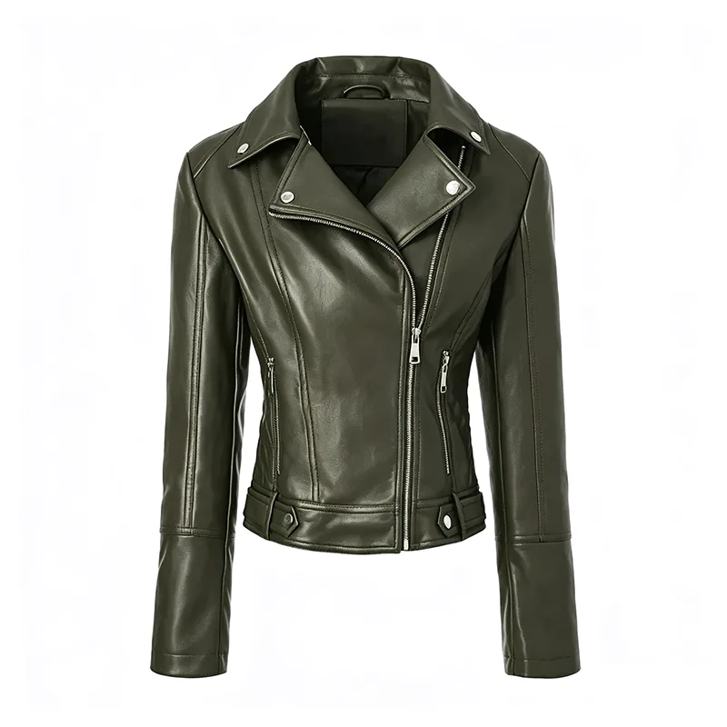 Slim Fit Long Sleeve Faux Leather Biker Jacket