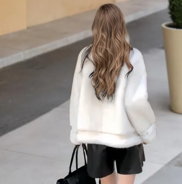 Color-block Convertible Collar Faux Fur Coat