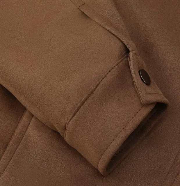 Slim Fit Elastic Cuffs and Hem Side Pockets Suede Jacket