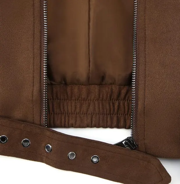 Slim Fit Elastic Cuffs and Hem Side Pockets Suede Jacket