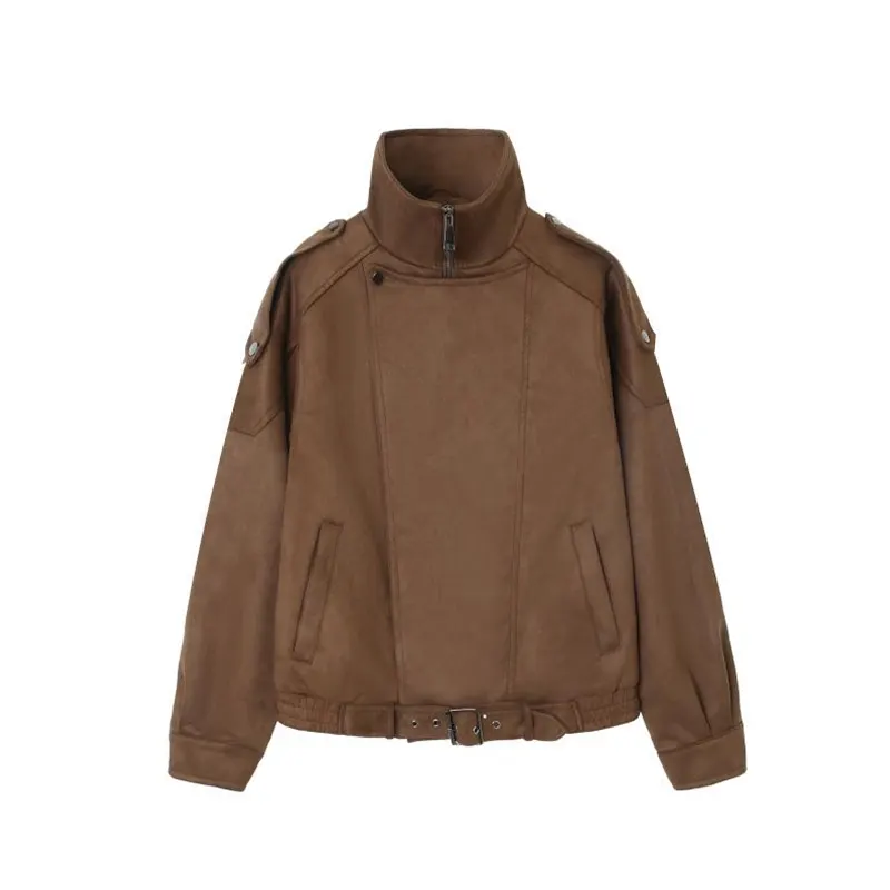 スリムフィット、伸縮性のある袖口と裾、サイドポケット、スエードジャケット